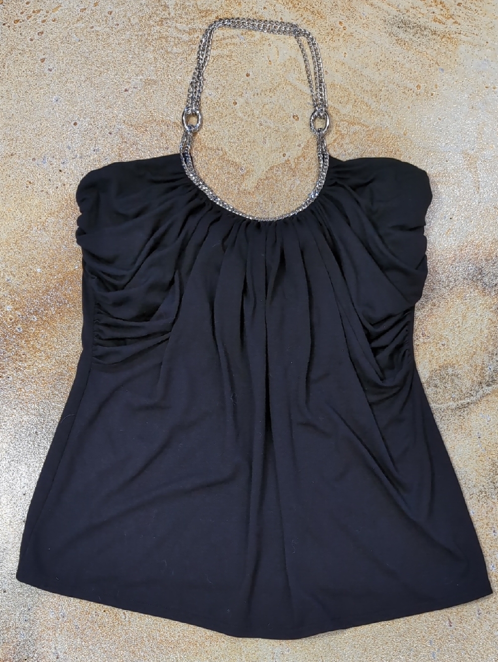 White House Black Market Black Halter Camisole with Silver Chain Detail SX